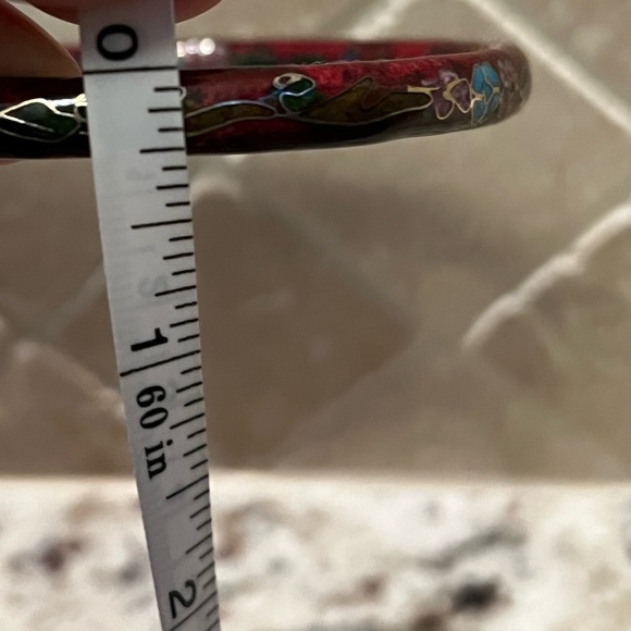 Elegant Red Cloisonné Floral Bangle Enamel Vintage Bracelet - Picture 7 of 7